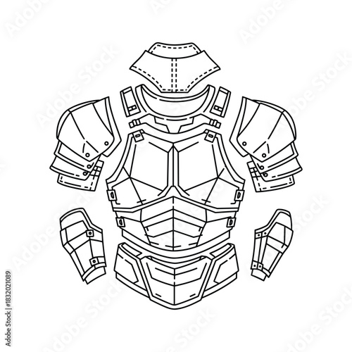Line Art Outline of Sci-Fi or Fantasy Body Armor Components
