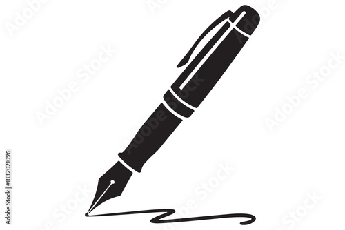 Flat fountain pen icon black silhouette vector illustration isolated on a clear background
