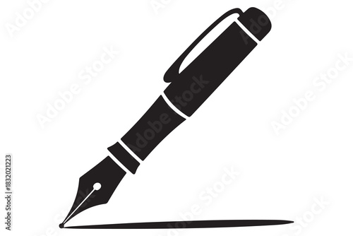 Flat fountain pen icon black silhouette vector illustration isolated on a clear background
