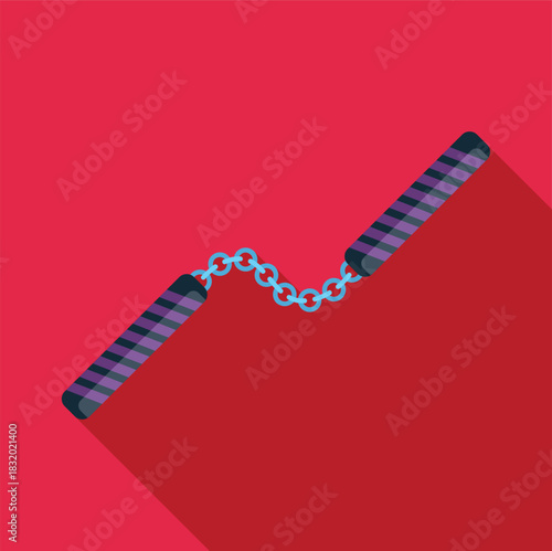 Nunchaku with purple handles and blue chain illustrating a martial arts weapon concept