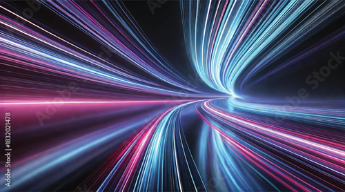 Abstract blue background with colorful glowing lines, depicting a futuristic wave of light and motion, perfect for a technology or energy design wallpaper