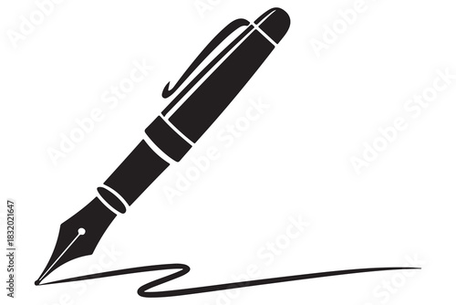 Flat fountain pen icon black silhouette vector illustration isolated on a clear background
