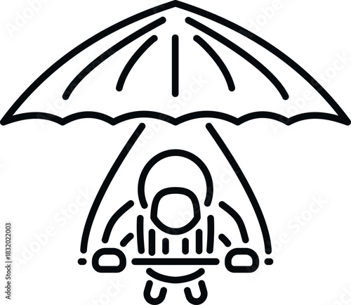Line art icon featuring a dark lord character flying with a parachute
