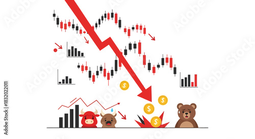 Financial market downturn illustration depicting bearish trend and investment challenges