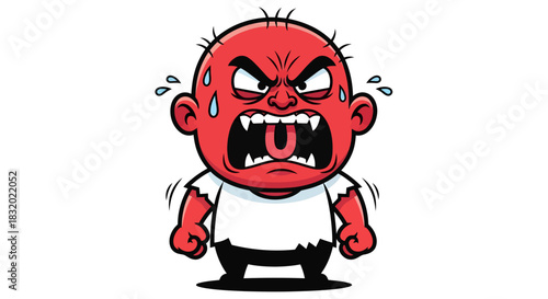 Furious cartoon character expressing intense anger and frustration with vibrant red skin tone and