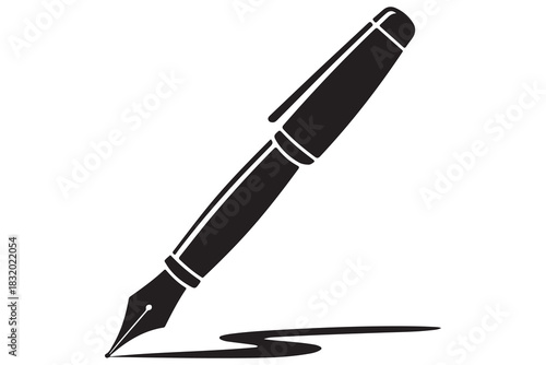 Flat fountain pen icon black silhouette vector illustration isolated on a clear background
