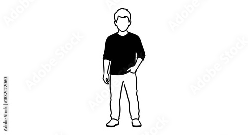 Full-body silhouette of a man in casual attire with hand in pocket on white background