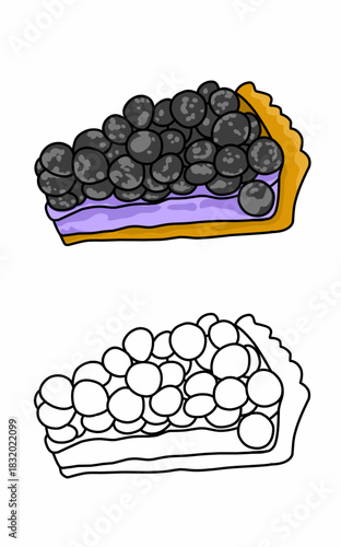 A piece pie with blueberries and blackberries coloring page for kids worksheet