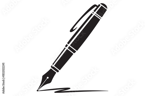 Flat fountain pen icon black silhouette vector illustration isolated on a clear background
