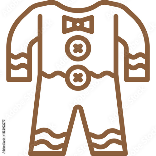 brown gingerbread cookie style suit costume line icon and illustration