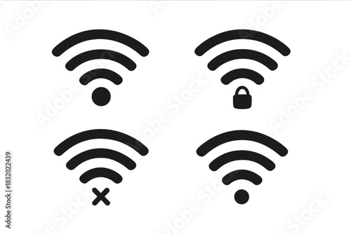 Different symbols representing WiFi connection status for users seeking internet access and security