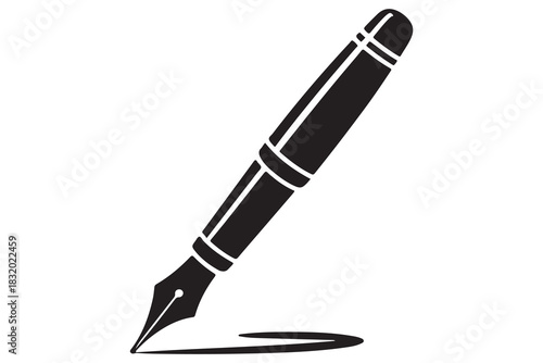 Flat fountain pen icon black silhouette vector illustration isolated on a clear background
