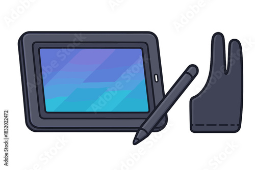 Digital drawing tablet with stylus and drawing glove for artists and designers