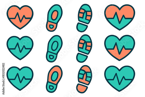 Heartbeat and footsteps pattern design for wellness and fitness themes
