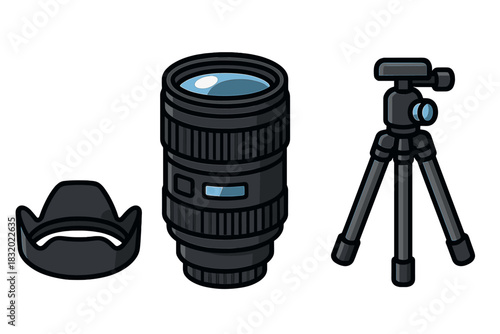Camera lens and tripod setup for outdoor photography during daylight hours
