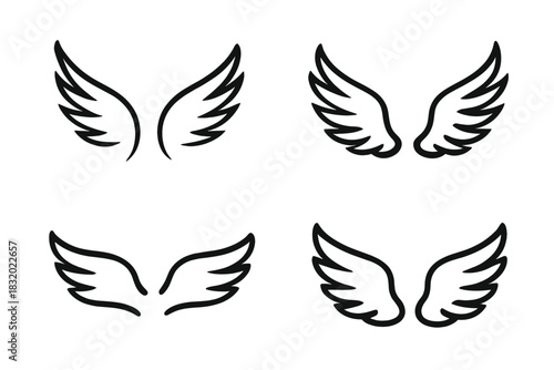 Variety of simplistic wing designs suitable for various artistic and graphic applications
