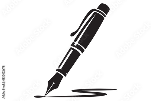 Flat fountain pen icon black silhouette vector illustration isolated on a clear background
