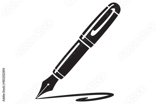 Flat fountain pen icon black silhouette vector illustration isolated on a clear background
