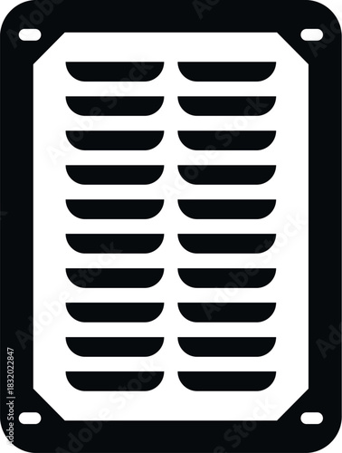 Rectangular louvered grille representing an air conditioning and heating system component