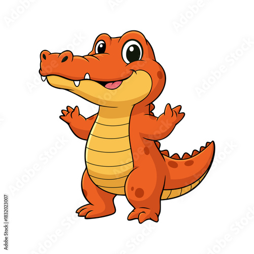 Orange Happy Crocodile Mascot in Cute Cartoon Style. Vecor Illustration