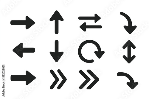 Various directional arrows showing movement and navigation displayed on a white background in a simple design layout
