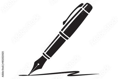 Flat fountain pen icon black silhouette vector illustration isolated on a clear background

