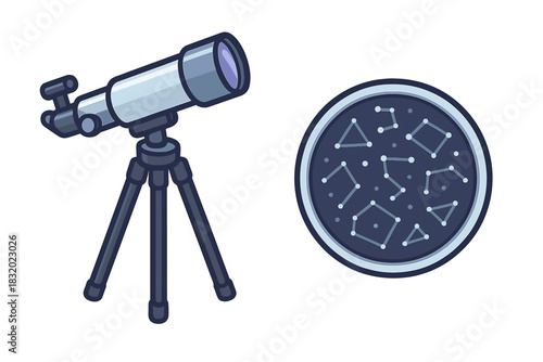 Exploring the night sky with a telescope and constellation map for stargazing