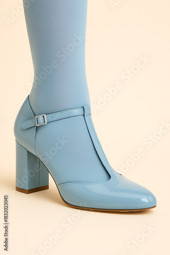 light blue t-strap heels AI generated