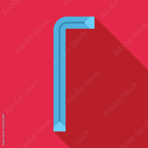 Blue l shaped allen key for repairs and assembly set on a flat red background with shadow