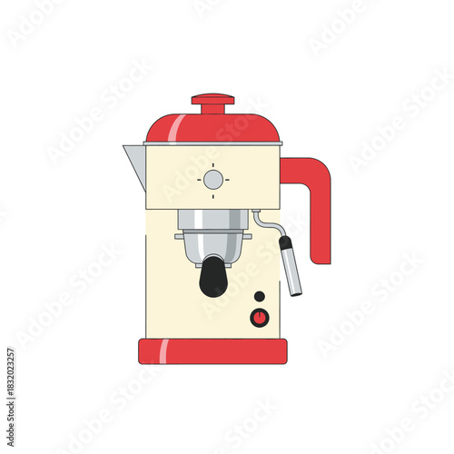 Vibrant retro coffee maker illustration showcasing a stylized appliance design icon isolated