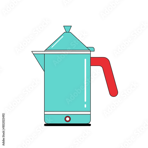 Vintage style kettle illustration emphasizing simplicity and vibrant color aesthetics