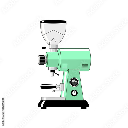 Mint Green Electric Coffee Grinder Illustration for Freshly Brewed Morning Coffee Rituals