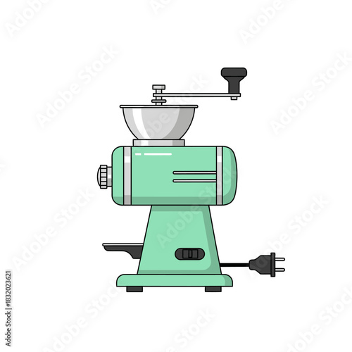 Vintage Mint Green Coffee Grinder Illustration Isolated on a Plain Background