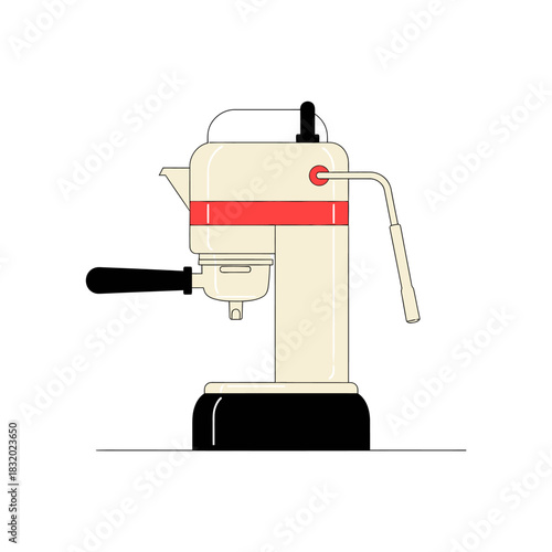 Stylized manual lever espresso machine illustration with vintage design elements and color palette