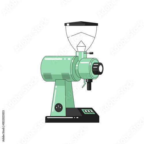 Stylish mint green coffee grinder, a sleek illustration for barista tools and cafe culture