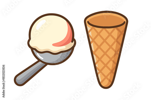 Scoops of ice cream ready to be served in a cone on a sunny day at a local dessert shop