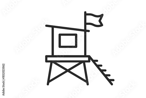 Lifeguard tower on the beach with a flag signaling safety during the day