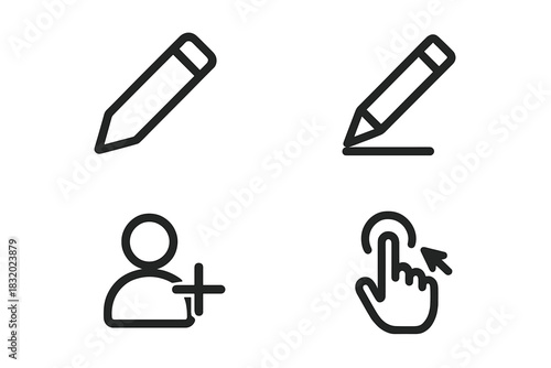 Graphic icons representing editing tools and user interaction for digital applications and websites
