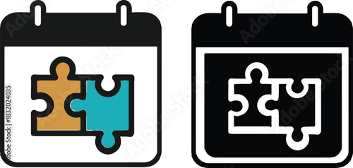 Calendar with puzzle pieces illustration for scheduling and project management