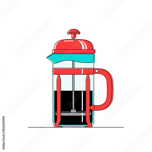 Stylized coffee brewing illustration in french press with vibrant colors and minimalist design