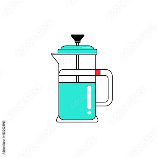 Minimalist illustration of a French press with light blue liquid filled inside