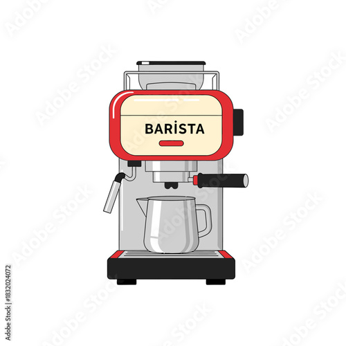 Stylized illustration of a coffee espresso machine for barista drink preparation