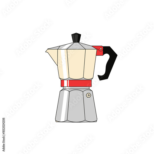Detailed line illustration showcasing a classic stovetop espresso maker design icon