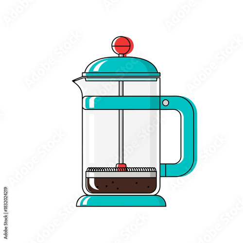 Stylized teal french press illustration showcasing coffee preparation method simplicity and clarity