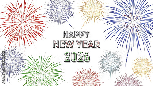 Happy New Year 2026 Celebration With Colorful Fireworks Display Background