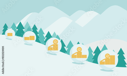 雪だるま効果と複利を表すイラスト – 資産成長・積み上げ概念