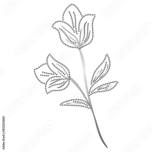 Decorative tulip floral rhinestone design with silver stem and stylized leaves