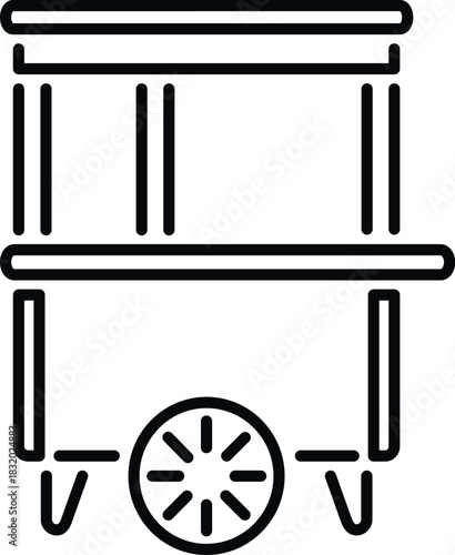 Outline drawing depicting a mobile food cart or kiosk with wheels