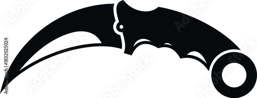 Karambit knife silhouette with a curved blade and a finger ring