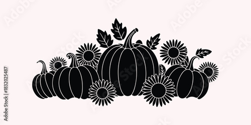 Elegant pumpkin and sunflower silhouette border for fall and autumn celebrations